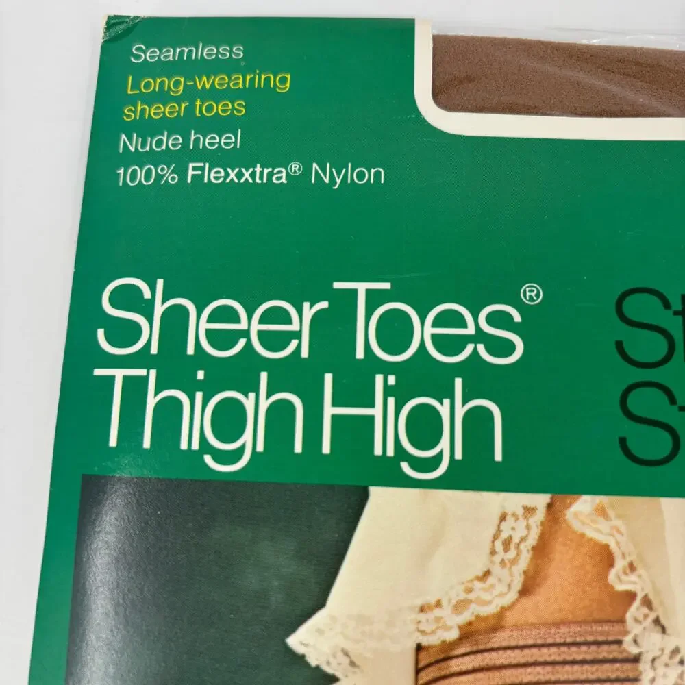 JC Penney Thigh High Stockings Size Long Gala 02 Sheer Toes Vintage